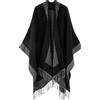 Lachi Scialle Donna Invernale in Cachemire Stola Sciarpa Caldo Striscia Grigio con Nappe Nero