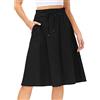 PINTUTU Gonna Estiva Donna Al Ginocchio Cotone E Lino Tinta Unita Gonne Estive Donna Elastico In Vita Boho Gonna Midi Larga A Trapezio Con Tasche Gonne Estive Leggere A Vita Alta Con Coulisse Abito Corto