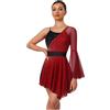 Zaldita Vestito da Ballo Lirico Moderno Donna Orlo Irregolare Abito da Pattinaggio Artistico Manica Svasata con Strass Vestito da Danza Sala Standard Valzer Balletto Rosso S