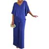 Generic Plus Size Grigio Doppio Strato Tunica Pantalone, Asimmetrico Flowy SetWomen's 2 Pezzi Set Solido Scollo a V Pantaloni Suit, Blu, XL