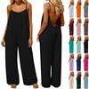 Generisch Salopette da donna, taglie forti, colore nero, lunga, estiva, elasticizzata, casual, elegante, oversize, con bretelle, in tessuto, pagliaccetto a gamba larga