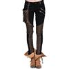 Devil Fashion Steampunk Pantaloni Donna Inverno Nera Eleganti Stretti Moda Patchwork Marrone con Tasca Taglia Larga
