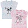 Disney Lilo & Stitch, Maglietta da Bambina con Angelo Incluso, 100% Cotone, Effetto Cravatta, Confezione da 2