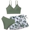 Generic Costumi da Bagno Ragazza 3 Pezzi Bikini Tuta Camisole Top con Coprire Pantaloncini da Spiaggia Bambini Nuoto Costume Gonna Stampata Surf Costumi da Bagno 8-15 Anni (B-Green, 13-14 Years)