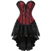 WAZHAKU Corsetto da donna con gonna, set completo di corsetto in pizzo, asimmetrico, gotico, punk, corto, asimmetrico, costume da vampiro, sexy, gonna in pizzo, stile steampunk