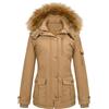 TOMEEK Giacca Invernale Donna con Cappuccio Caldo Parka Cappotto Pile Donna con Zip Giubbotto Antivento Casual Imbottito con Tasche Pelliccia Media Lunghezza da Esterno Sci(Cachi,M)
