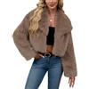 ZhuiKun Giacca Donna in Pelliccia Sintetica Corta Collo a revers Largo Maniche Lunghe Cappotto Invernale Aperta Davanti Cardigan Morbido - Kaki chiaro, S