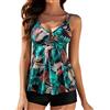 Genfien Tankini Set Donna Boyshort Costume da Bagno Doppi Spallacci | Vita Alta Beachwear,Push Up,Stampa Floreale,Swimwear