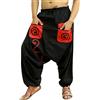Sarjana Handicrafts Indian Ethnic Pantaloni da spiaggia da uomo, in cotone, con tasche, neri, Nero , Taglia unica