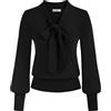 GRACE KARIN Camicia Elegante per Donne Maniche Lunghe con Fiocco da Lavoro Blusa Casual con Scollo a V Nero M
