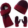 Lallier Inverno 3 Pezzi Cappello di Lana Sciarpa Guanti Touchscreen Set, Caldo Beanie Cappello Teschio Sciarpa Guanti Termici Set per Uomo (Rosso)