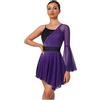 Runhomal Asimmetria Body Pattinaggio Artistico Concorso Vestito Justaucrops Ginnastica Artistico Strass Costume Da Danza Lirica Spettacolo S-3xl, viola., M