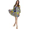 DIVINA Italian Design Vestito Lungo Estivo Donna, Cotone, Blu con Stampa Limoni, Scollo a V - Vest 175 - T03