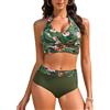 Nadeer Costumi da Bagno Donna Due Pezzi Vita Alta Bikini Mare Halter Costume Mare Sexy Scollo a V Push Up Controllo della Pancia Beachwear Swimwear(Flor Verde,M)