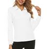 MoFiz Polo Donna Manica Lunga Poloshirt Lavoro Camicia Sportiva Golf Top con Bottoni Bianco XS