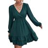 Vangreynve MAFA Vestiti Casual da Donna Estivi Autunno Elegante a Pois Abito a Maniche Lunghe Vestito Scollo V Abiti Corto con Volant e Vita Alta Verde M