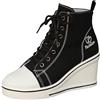 MODSGUE Scarpe da donna in tela, con tacco alto, per sport, tempo libero, tinta unita, Beqeum Basic, diversi colori, Nero , 45
