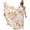 Generic Abito Lungo in Chiffon Floreale per Donna Elegante Abito Lungo Primaverile Autunnale con Gonna Svasata vestibilità Aderente Casual Outfit