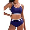 Yuson Girl Costume da Bagno Donna Due Pezzi Push Up Imbottito Reggiseno Bikini Mare Regolabile Costumi da Bagno Scollo a U Patchwork a Righe Bikini Vita Alta Bikini da Spiaggia(Blu Navy, XL)