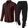 Generic Gilet medievale da uomo, set di abbigliamento da uomo, con camicia di lino, camicia medievale, pantaloni medievali, con cinturino alla caviglia, tuta da uomo, sabbia