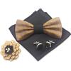 Cyriacus Papillon Legno Uomo Fazzoletto Gemelli Corpetto Set Papillon da Matrimonio Business Festa Lavoro Laurea nero