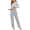 Aseniza Pigiami Invernali Donna Pigiama Cotone Donna Lungo Leggero Pigiama Caldo in Due Pezzi Top a Maniche Lunghe e Pantaloni Scozzesi con Tasche Laterali(1055-Grigio,L