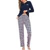 Aseniza Pigiami Invernali Donna Pigiama Cotone Donna Lungo Leggero Pigiama Caldo in Due Pezzi Top a Maniche Lunghe e Pantaloni Scozzesi con Tasche Laterali(1055-Blu Navy,S)
