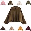 Generisch Giacca in pelle scamosciata da donna corta oversize, bomber in morbida pelle scamosciata con fodera in pile, giacca invernale per autunno, mezza stagione, giacca corta in pelle, look casual, con