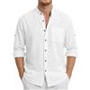 Enlision Camicia Lino Uomo Manica Lunga Estiva Camicia da Uomo Collo Coreana con Bottoni Maglia da Spiaggia Casual Henley Shirts S-4XL