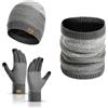 INSISMY Cappello Sciarpa e Guanti Touch Screen Set per Uomo Berretto Invernale Guanti Termici e Scaldacollo con Fodera in Pile per Uomo