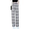 Saklifuo Pantaloni scozzesi da donna Elastico in vita Casual Lavoro Ufficio Lungo Gamba dritta Pantaloni, Grigio, M