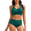 Nadeer Costumi da Bagno Donna Due Pezzi Vita Alta Bikini Mare Halter Costume Mare Sexy Scollo a V Push Up Controllo della Pancia Beachwear Swimwear(Ciano,XL)