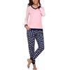 Aseniza Pigiama Invernale Donna Cotone Pigiami Lungo Set 2 Pezzi Maniche Lunghe Set Pajamas Casual Morbido con Coulisse Blu XXL