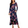 DEARCASE Maxi Abito Donna Estate Casual Manica Lunga Floreale Loose Abiti Lunghi Plus Size Abito da Donna con Tasca Rosa Marina M