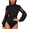 Itonash Body da Donna, Body Nero a Maniche Lunghe da Donna Clubwear in Rete Trasparente Collo Alto Elasticizzato Trasparente Tuta Aderente Body Top