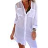 Figarge rge Vestito da spiaggia da donna bikini copertura Up Estate Pareos Vestito estivo da donna spiaggia camicia button-down poncho lungo camicetta estiva costume da bagno con scollo a V, bianco,