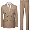Generic Abito da Uomo a 2 Pezzi, gessato, Doppiopetto, Slim Fit, da Ballo, Sposa, Giacca, Pantaloni, Color Cachi, Taglia XL