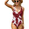 JFAN Costume da Bagno Intero Donna con Scollo A V Volant Stampa A Foglie Costumi da Mare Controllo della Pancia Un Pezzo Rosso X-Large