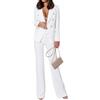Minetom Tailleur con Pantalone da Donna Elegante Business Maniche Lunghe Tinta Unita Ufficio Blazer Slim Fit Giacca Completo Due Pezzi Set A Bianco L
