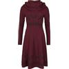 Black Premium by EMP Donna Abito Bordeaux di Media Lunghezza con Collo a Scialle e Motivo Ricamato