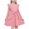 Arshiner Ragazze Abito Foglia di Loto Manica Bambini Casual Papillon Linea A Festivo Autunno Inverno Maniche Lunghe Abito per Bambine 3-8 Anni