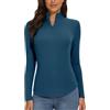 WOWENY - Maglietta termica da donna a maniche lunghe con chiusura lampo a 1/4, in pile, con collo alto, pullover, mezza zip, top caldo, Blu, L