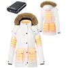 GOTOBI Giacca Riscaldata Donna Con Batteria 12v 18400mah, 8 zone di riscaldamento,Parka lungo da donna caldo e impermeabile con cappuccio in pelliccia sintetica rimovibile,Bianco,M
