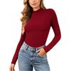 Joyshaper Maglietta a maniche lunghe da donna, con colletto alto, elegante, basic, Rosso vino dolcevita, S