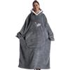 Kawoja Coperta con cappuccio oversize extra lunga, coperta indossabile con maniche e tasche, super calda e accogliente copriletto in pile felpa gigante per donne e uomini, Grigio chiaro, L/5XL
