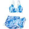 Generic Costumi da Bagno Ragazza 3 Pezzi Bikini Tuta Camisole Top con Coprire Pantaloncini da Spiaggia Bambini Nuoto Costume Gonna Stampata Surf Costumi da Bagno 8-15 Anni (C-Blue, 13-14 Years)