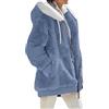 OMZIN Donne Inverno Plus Size Semplice Colore Solido Cappotto Caldo Cappuccio Zip Tasca Basic Giacca Blu Puro XL
