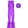 Moggemol Bambina Costume Da Ballo Anni 70 80 Glitter Jumpsuit Disco Pantaloni A Zampa Elastico Per Capelli Abito Da Spettacolo E Festa Viola 13-14 anni