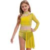 Jhaoyu Vestito da danza per bambini e ragazze, con paillettes crop top con gonna da danza latina jazz, abbigliamento da ballo lirico performance dancewear da palcoscenico, giallo., 134-140 cm