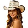 Generic Cappello Cowboy Uomo Donna in Paglia Western Texano Outdoor con Tesa Ampia Design Classico Americano Leggero Resistente Protezione Solare per Mare Vacanza Escursioni E Tempo Libero